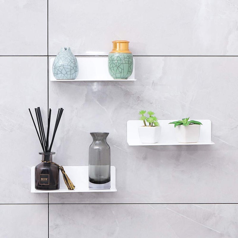 IEEK 9 Inch Acrylic Floating Shelves Set of 4,Small Wall Display Shelf for Bluetooth Speakers/Security Cameras/Nintendo Switch/Action Figures,Damage-Free Wall Shelves Stick-On Shelf,White - Image 2